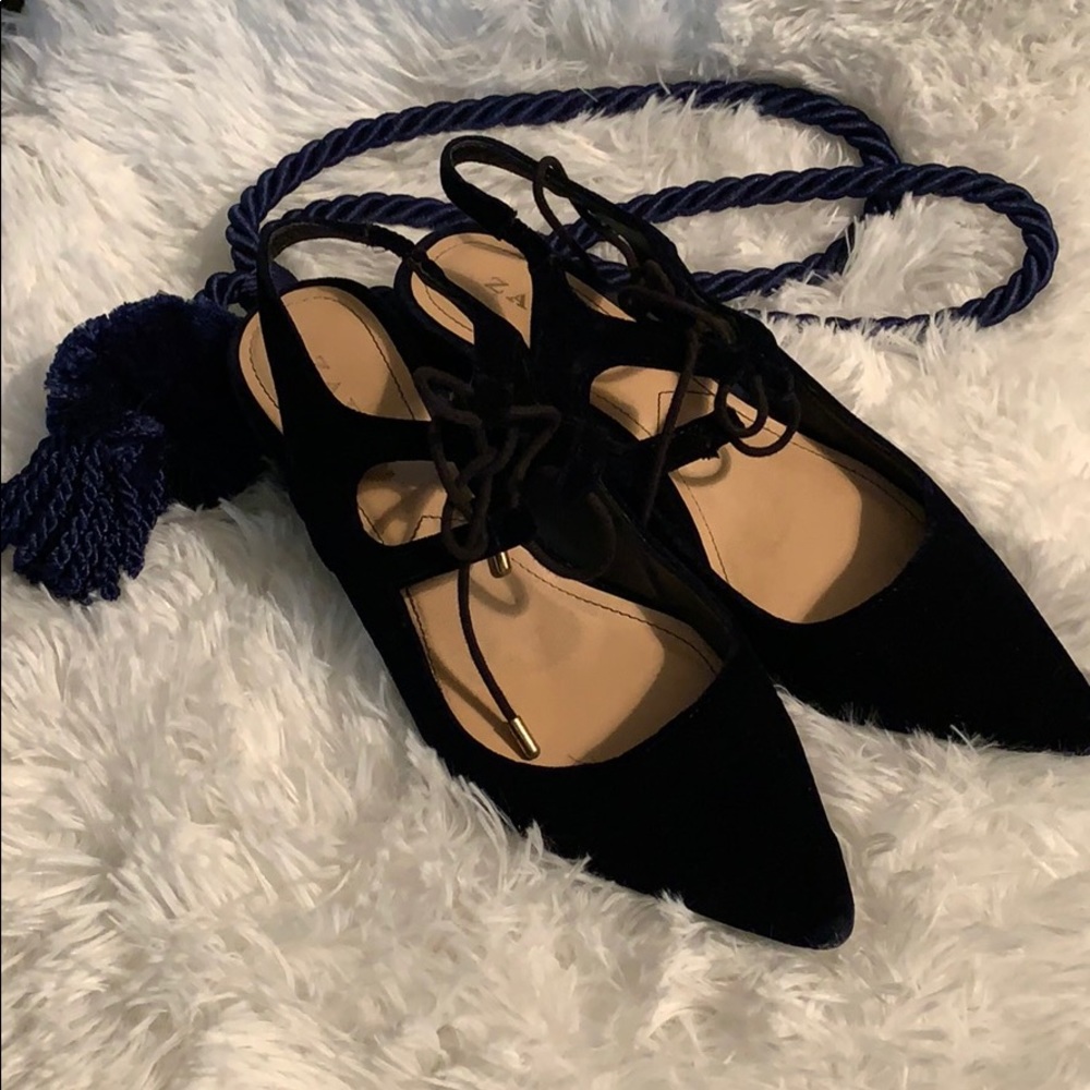 Zara Dark Navy Blue Lace Up Heel